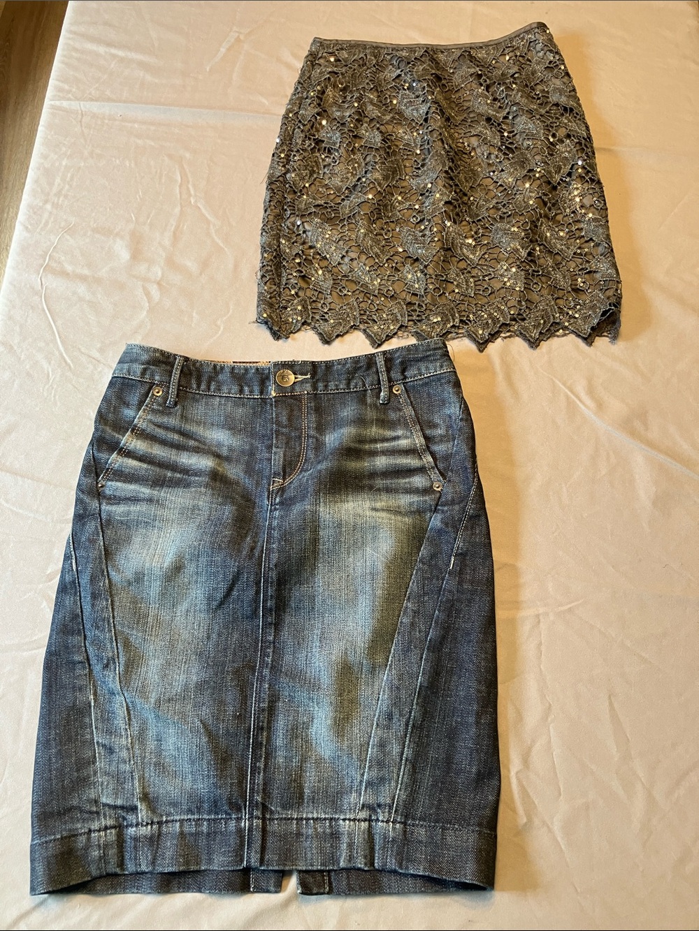 Handcrafted Grey Lace Mini Skirt — & Blue Jean Skirt